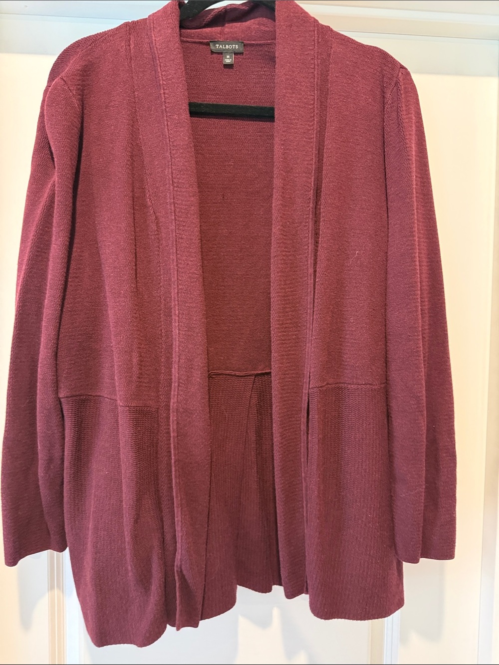Talbots Burgundy Open-Front Knit Cardigan size Medium